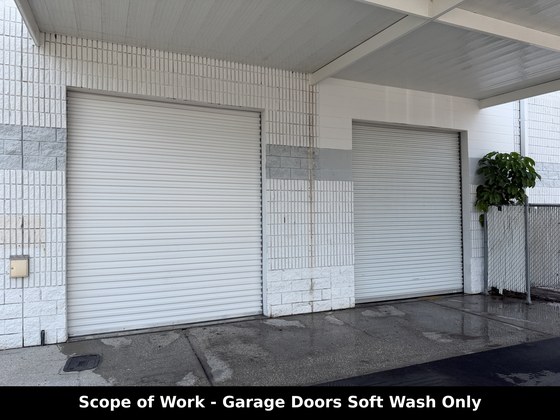 Exterior garage door soft wash cleaning, post-construction, in St. Petersburg, FL