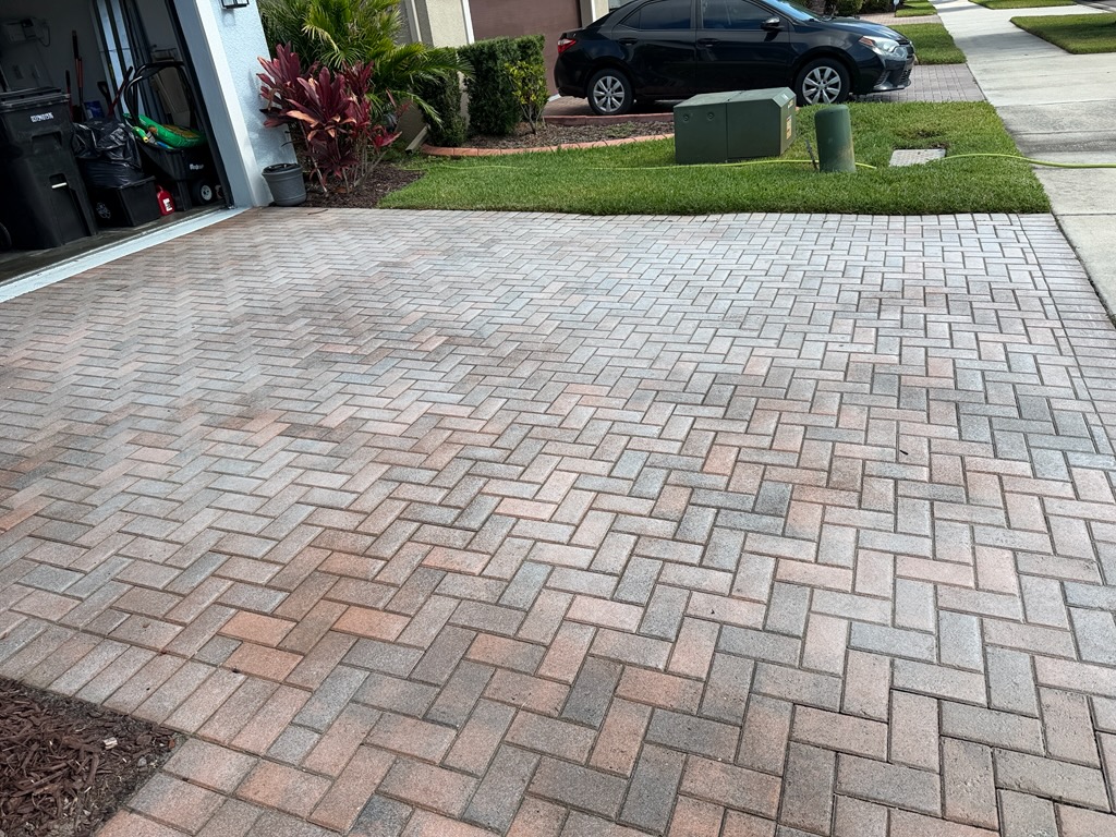 Before photo of driveway pavers with failed sealer in Land O'Lakes, FL