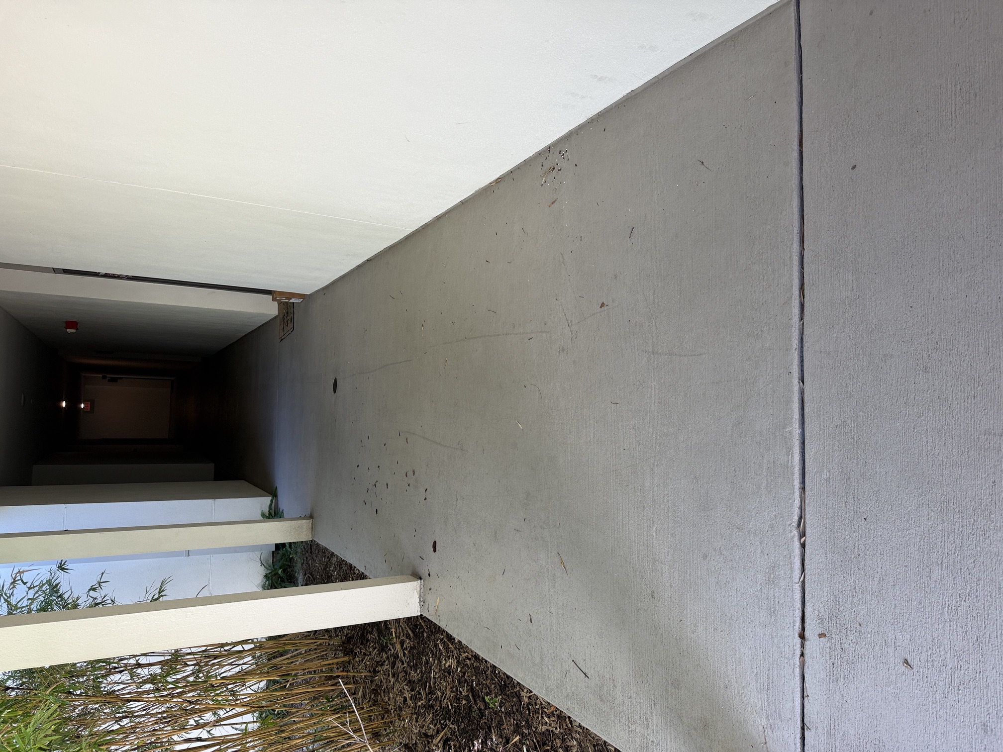 Before photo of a dirty, streaked breezeway walkway at an apartment community in Largo, FL
