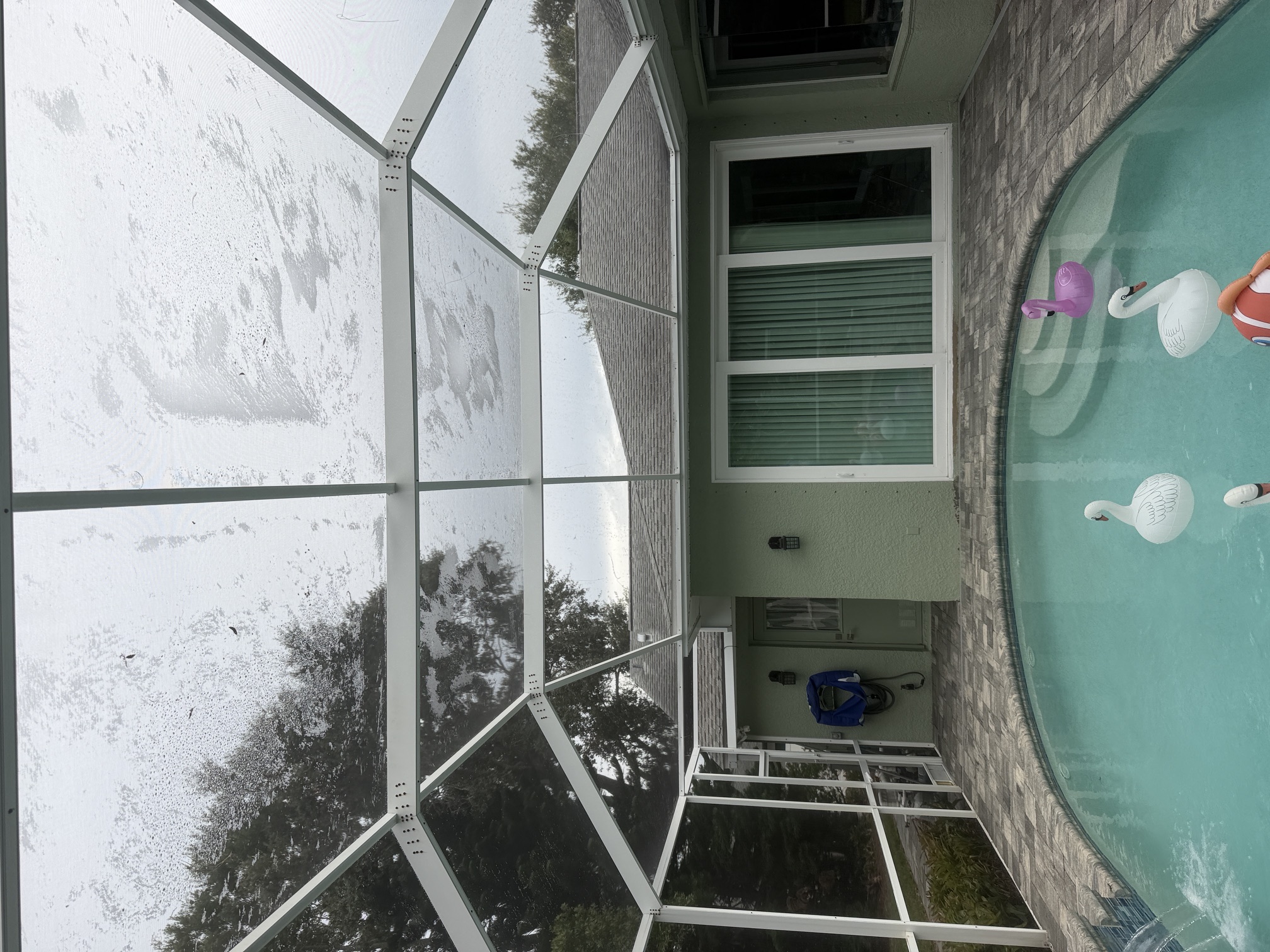 After photo of a clean pool cage screen enclosure over the pool in Belleair, FL